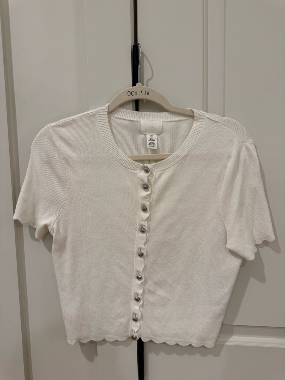 H&M White Short-Sleeve Button Front Knit Top
